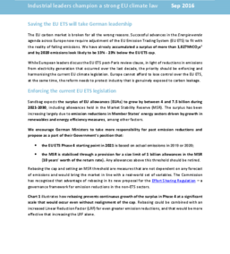 Germany and the EU ETS: Industrial leaders champion a strong EU climate law