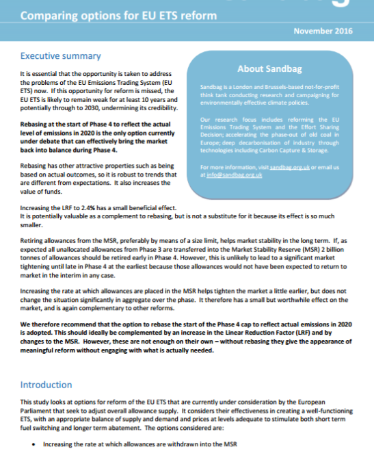 Comparing options for ETS reform