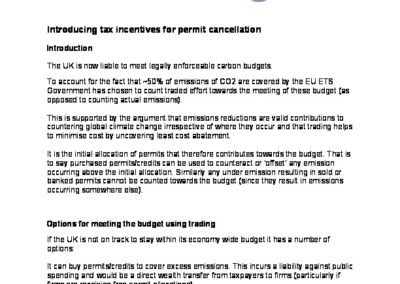 Proposal to introduce tax incentives for voluntary cancellation of permits