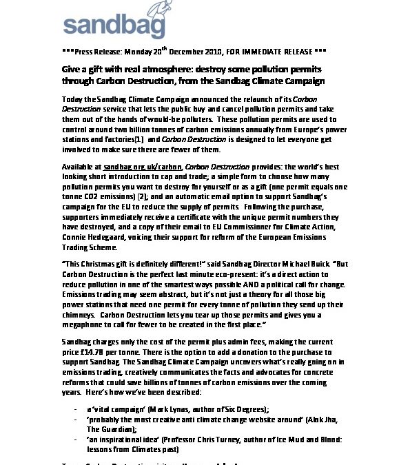 A gift with real atmosphere: Carbon Destruction relaunched